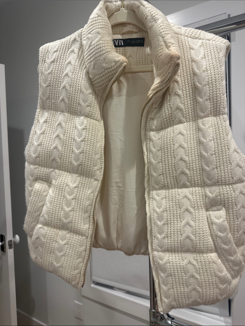 Zara Cream Cable-Knit Quilted Vest